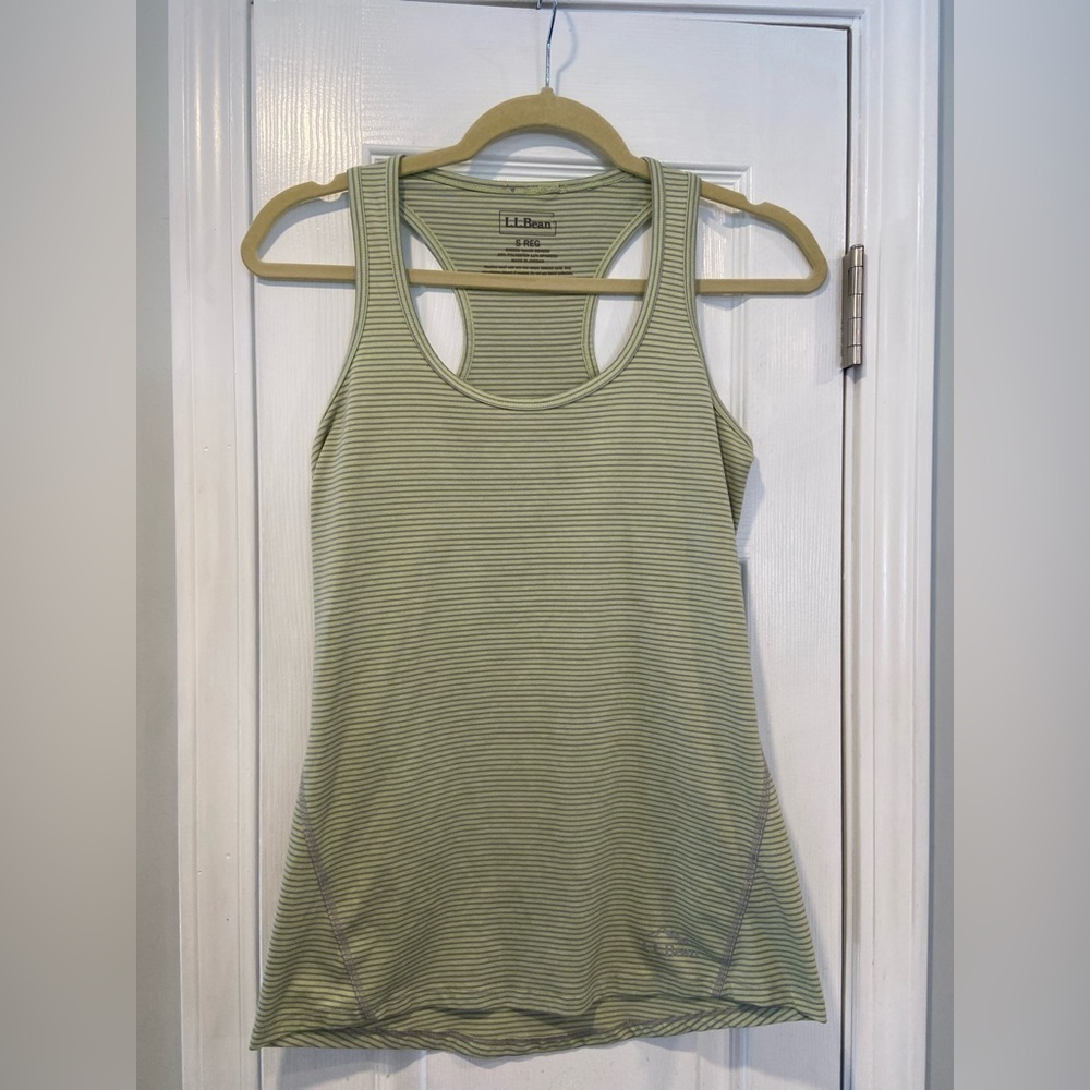 L.L. Bean Size S Green Gray Stripe Racerback Stretchy Pullover Athletic Top Logo